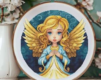 Patrón de punto de cruz del ángel celestial de la esperanza - Bienvenidos principiantes, saga digital en PDF, esquema de bordado moderno, lindo arte de costura de ángel