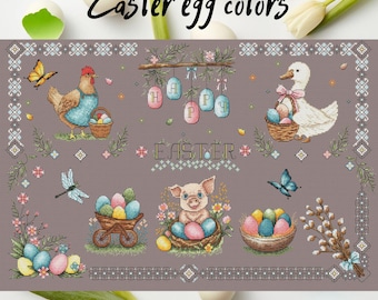 Easter Egg Colors Cross Stitch Pattern - Spring Decor DIY Sampler. Instant dowload PDF. Colorful Easter Egg Cross Stitch Sampler. Spring art