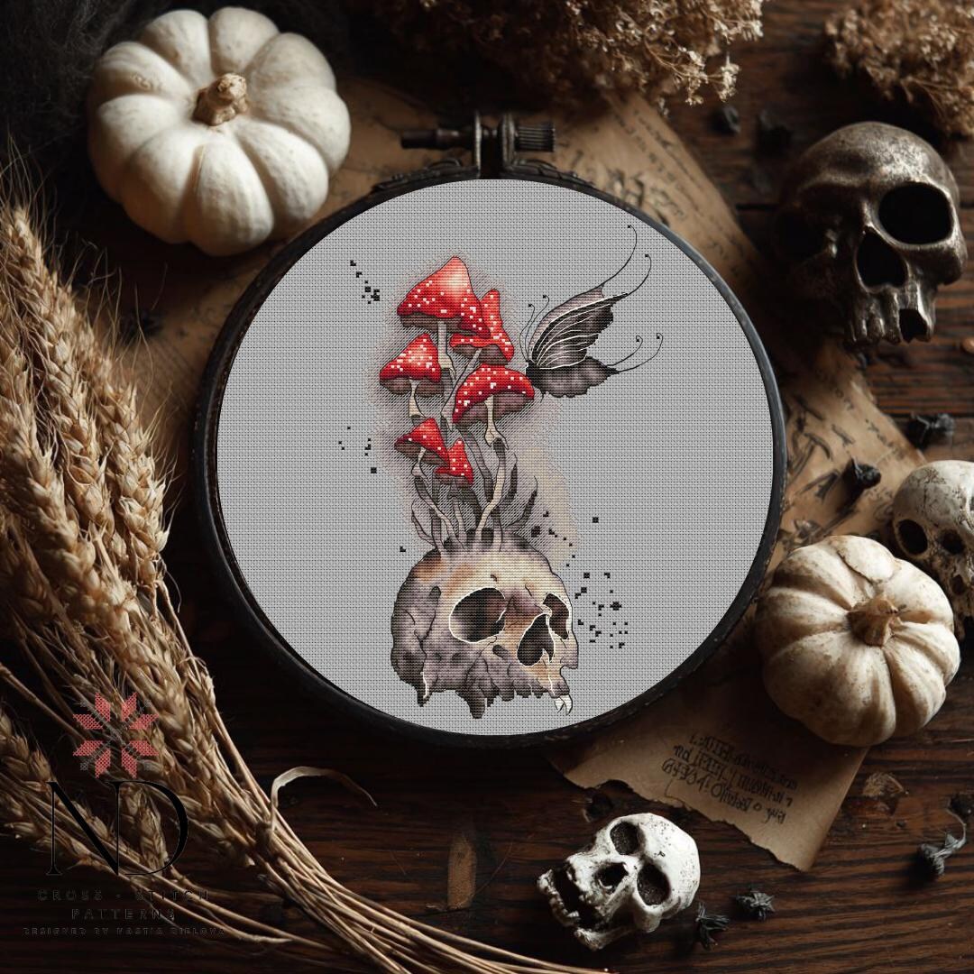 Gothic Skull Cross Stitch Pattern PDF – Mushroom Amanita Embroidery ...