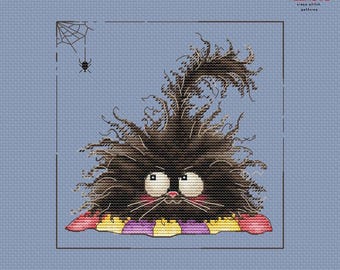 Frisky Cat Cross Stitch Pattern - DIY Cute Kitten Embroidery Design. Digital dowload PDF. Printable Frisky Cat Embroidery chart. Easy Design