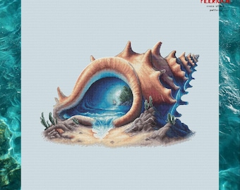 Wzór haftu krzyżykowego z muszlą: Wzór haftu Ocean Beach (do pobrania w formacie PDF)