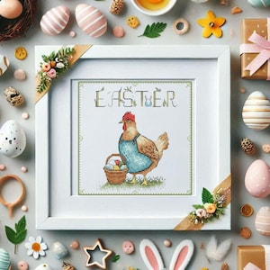 Easter Chicken Cross Stitch Pattern - Spring Holiday DIY Embroidery. Cute Easter Chicken Design - Cross Stitch PDF Chart. Digital dowload.