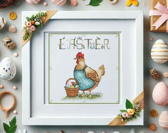 Easter Chicken Cross Stitch Pattern: Spring Holiday Embroidery (PDF Chart)
