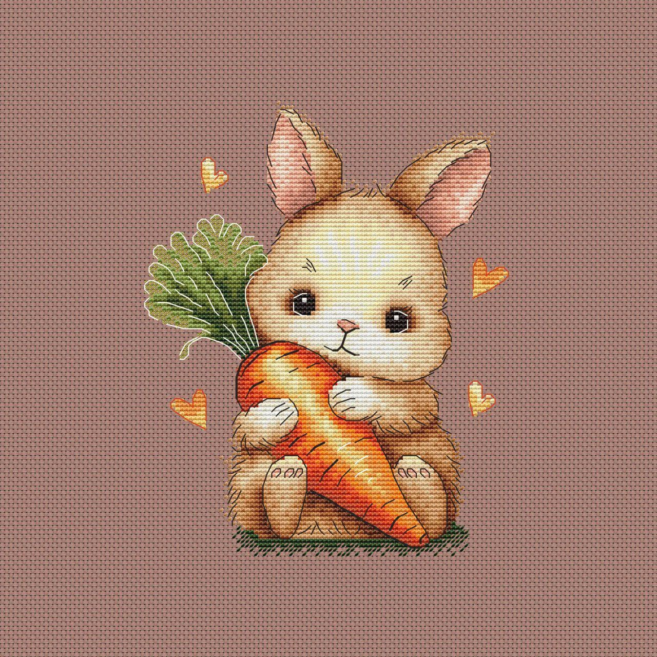 Cute Bunny Cross Stitch Pattern PDF – Baby Rabbit With Carrot, Spring ...