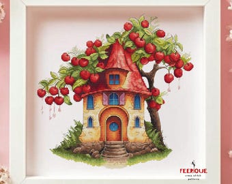 Cherry Fairy House Cross Stitch Pattern: Whimsical Needlework (PDF)