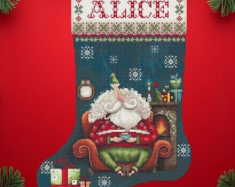 Cross stitch pattern “Festive tea party". Santa’s Cozy Evening. Christmas stocking. Santa embroidery chart. Xmas decor. Father Frost gift