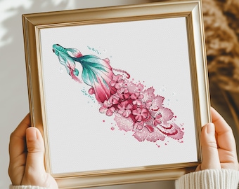 Wzór haftu krzyżykowego Koi Fish, schemat haftu, cyfrowy PDF, Saga, projekt akwarelowy, nowoczesny wzór haftu krzyżykowego, zwierzęta xstitch chart