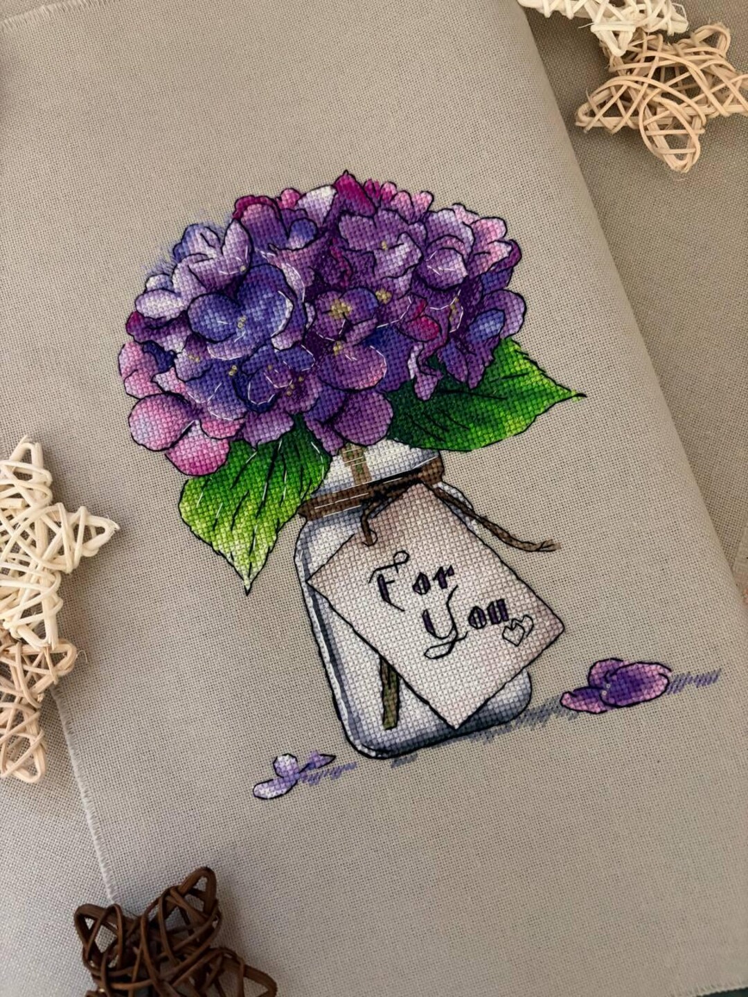 Hydrangea Cross Stitch Pattern PDF, Flower Bouquet in Jar Embroidery ...