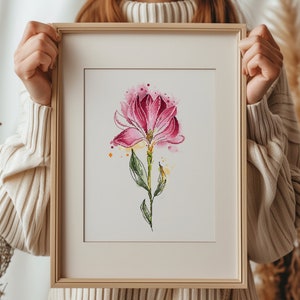 Patrón de punto de cruz de flores de acuarela, PDF digital, Saga, diseño de primavera, artesanía de pétalos abstractos, diseño de hogar DIY, esquema de bordado, pastel