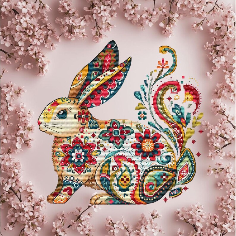 Boho Floral Bunny Cross Stitch Pattern: Easter Spring Animal (PDF ...