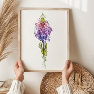 Padrão de ponto cruz de jacinto aquarela, design floral, PDF digital, esquema de ponto cruz de flores, natureza, lindo jacinto colorido Saga