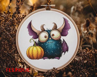 Uroczy wzór krzyżykowy „Nietoperz na Halloween” w formacie PDF – Dynia na jesień – Straszny, uroczy wystrój DIY – natychmiastowe pobranie