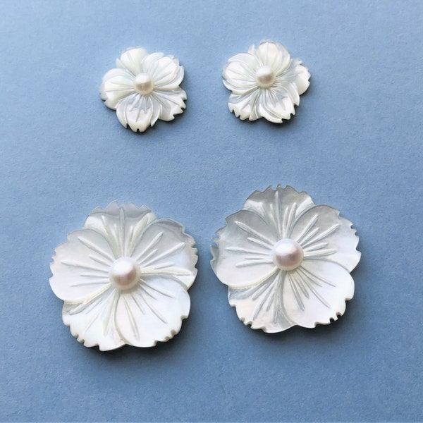 Mother of Pearl Flower Earrings, Bridesmaids Small Medium MOP Earrings, Bridesmaids Shell Flower Post Earrings, 2 Sizes