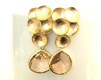 Blush Statement Earrings, Gold Peach Earrings, Large Staement Earrings, Mother of the Bride Groom Earrings