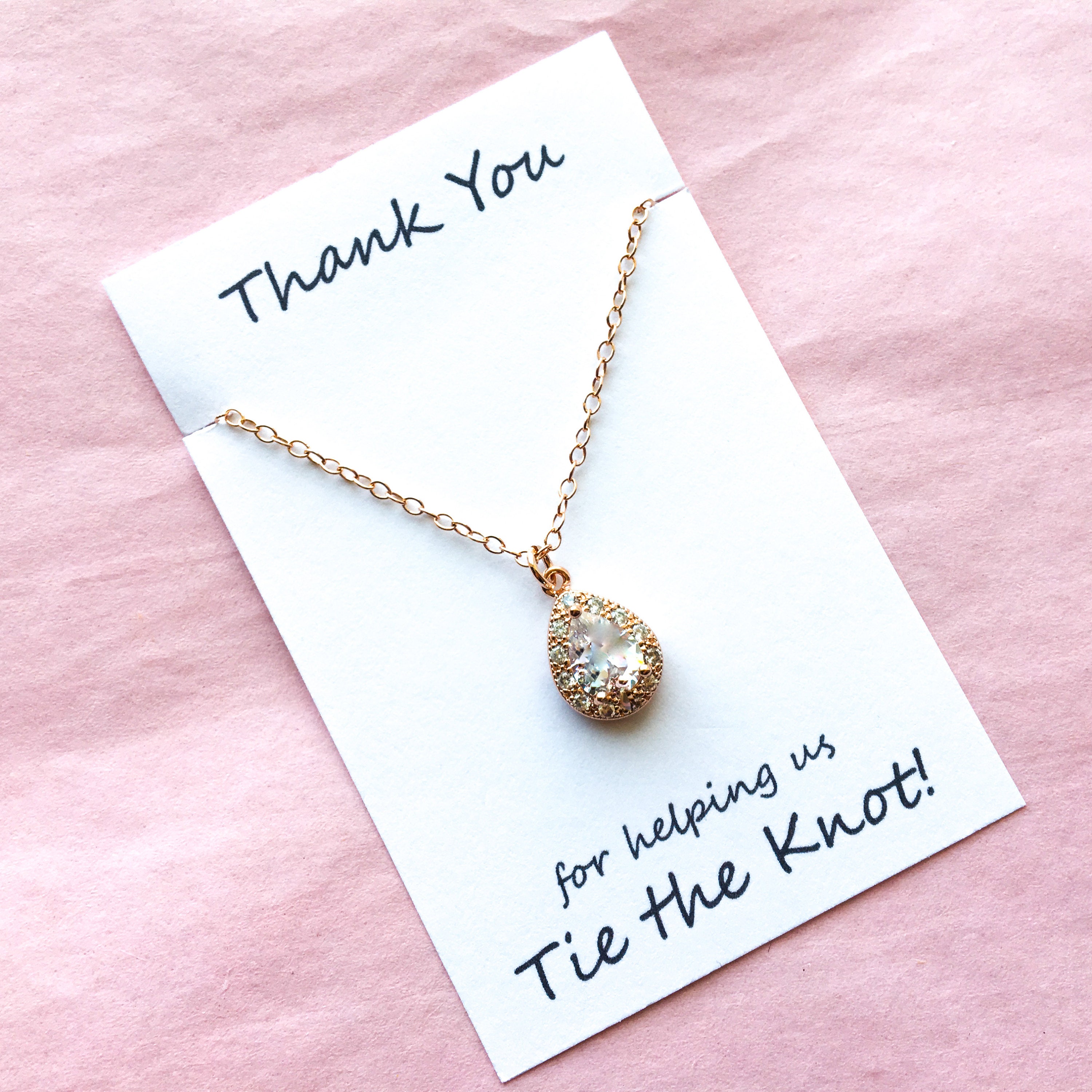 Rose Gold CZ Teardrop Necklace Bridesmaids CZ Necklace Rose Etsy