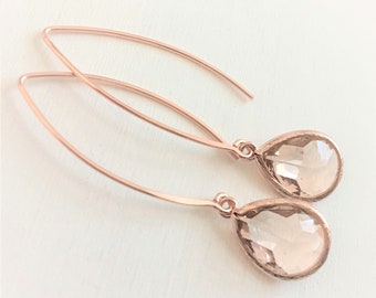 Rose Gold Blush Teardrop Earrings, Bridesmaid Gifts