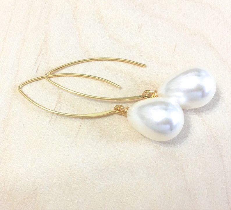 Bridesmaids Pearl Earrings, Pearl Earrings, Bridesmaids Gifts, Pearl Gold Earring, Bridesmaid Earring image 2