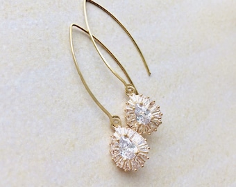 Gold CZ Earrings, Gold Long Wire earrings, Gold Bridesmaids Earrings, Bridesmaids Gifts, Gold Earring, Bridesmaid Earring