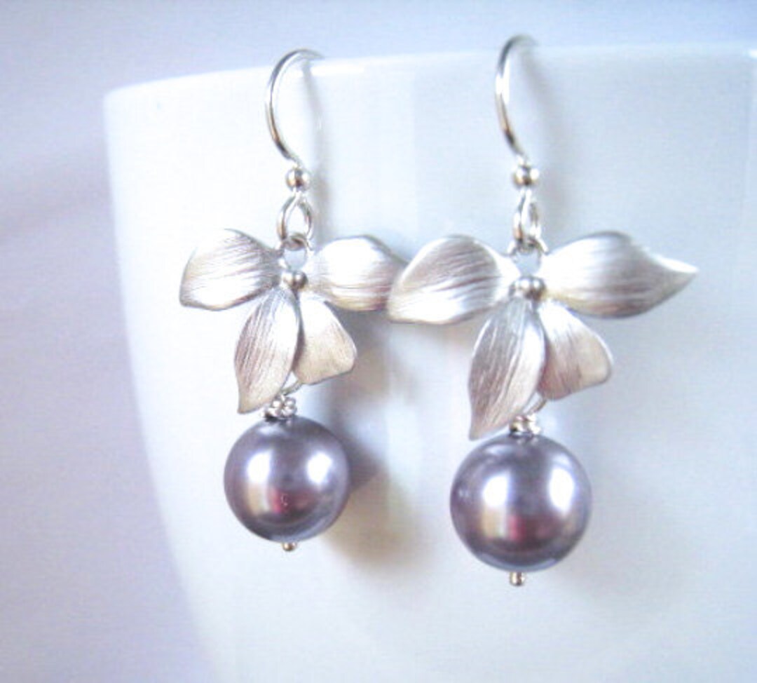 Pearl Silver Earrings Silver Flower Earrings Lavender - Etsy