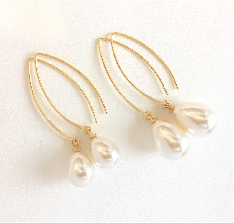 Bridesmaids Pearl Earrings, Pearl Earrings, Bridesmaids Gifts, Pearl Gold Earring, Bridesmaid Earring image 1