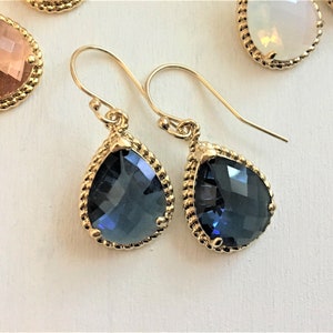 September Sapphire Birthstone Earrings,  Navy Gold Earring, Bridesmaid Dark Blue Earring, Sapphire Crystal Bridesmaids Earrings Gifts