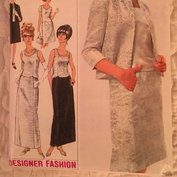 1960s Size 14 Bust 34 Special Occasion Simplicity 6787 Designer Fashion Pattern Vintage Sewing Evening Skirt Ensemble