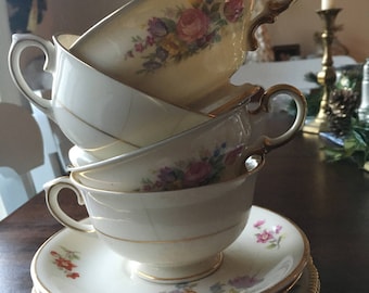 Mismatched China Tea Cups perfect for Garden Party / Tea Party / Holiday Table or Bridal Luncheon / 5008