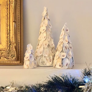 Coastal Christmas Oyster Shell Christmas Trees Individual or Set of Three image 1