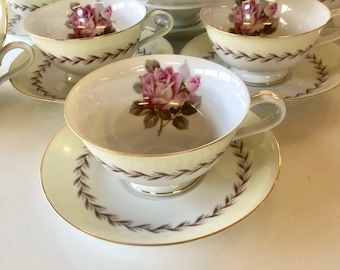Vintage Mismatched Cina Tea Cup and Saucer Noritake Rosemont