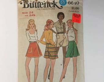 1970s Micro Mini Pantskirt Butterick 6640 Vintage Sewing Pattern Waist 24