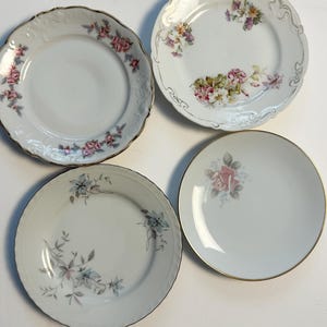 Vintage Mismatched China Dessert Wedding Plates, Set of 4,  Perfect for garden party bridal luncheon or holiday table 3078