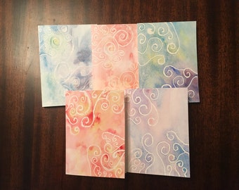 5 Hand Painted Watercolor Cards Blank Inside