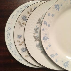 Vintage Mismatched China Set of 4 salad plates. Blue and white theme. 2017