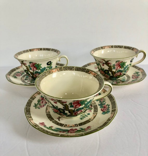 Myott, Son and Co Made in England Art Deco Cup and and Saucers in Indian Tree pattern