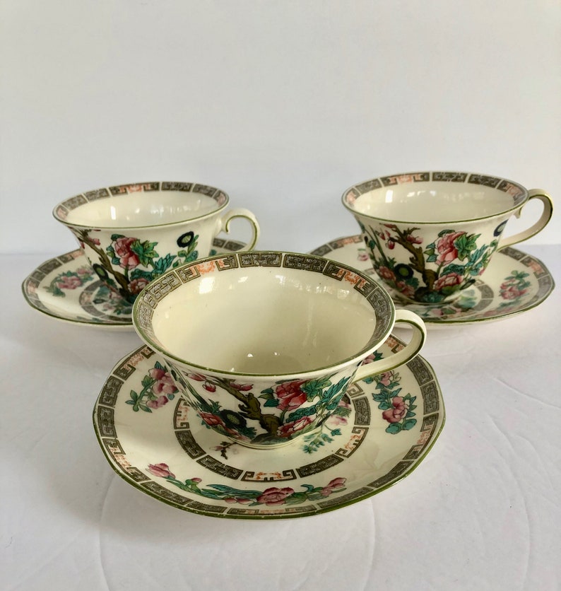 Myott, Son and Co Made in England Art Deco Cup and and Saucers in Indian Tree pattern image 1