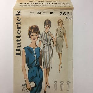 1960&#39;s Misses Bloused Dress pattern, Misses Size 14, Bust 34, Scarf Collar or Roll Scarf, self Tie belt, Uncut, Butterick 2661