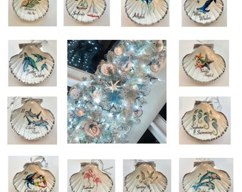 Set of 12  Large scallop shell Ornaments “12 Days of Christmas” coastal themed, beach ornaments