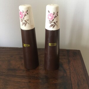 Retro Wood and Cermic Salt and Pepper shakers from the 1970&#39;s