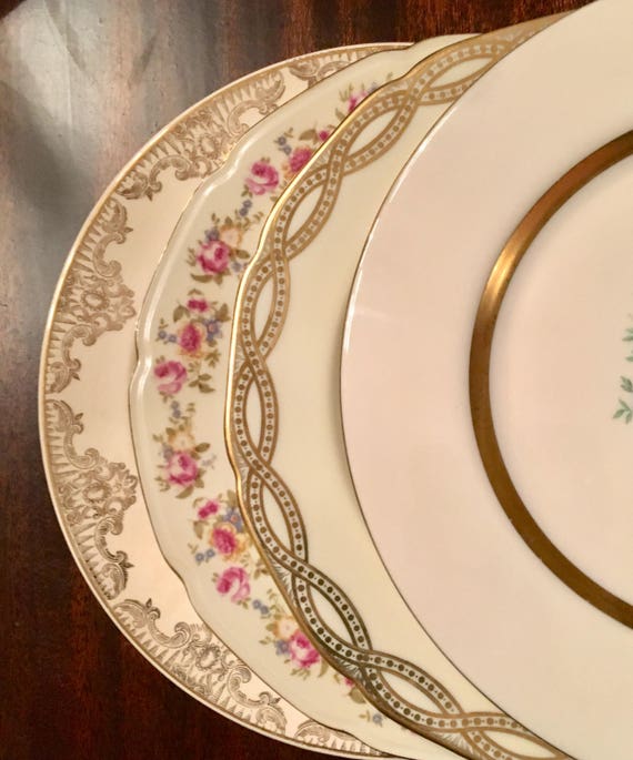 Vintage Dépareillées Chine Lot De 4 Assiettes Plates Y Etsy