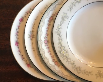 Vintage Mismatched China Desert Wedding Plates / Set of 4 / Cottage Chic / Bridal Shower Luncheon / Holiday Table / Garden Party / 3020