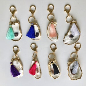Oyster Shell Key chain - Custom Oyster Shell Key Fob - Shell and Tassel Key Chain - Custom Made Key Chain - Hand Painted Oyster Jewelry