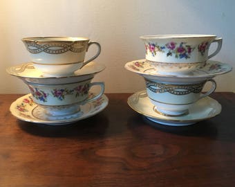 Mismatched China Tea Cups perfect for Garden Party / Tea Party / Holiday Table or Bridal Luncheon / 5003