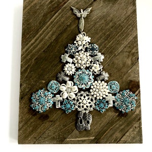 Vintage jewelry art framed vintage jewelry art pictures framed jewelry art  Christmas tree, blue and pearl
