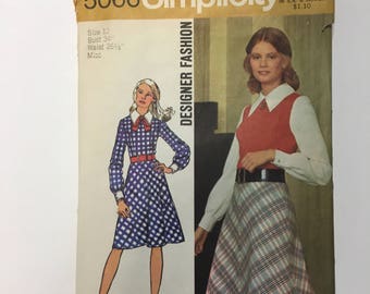 Simplicity 5066 Flirty bias cut dress pattern Designer Fashion Size 12 Bust 34 Vintage 1970's Patterns