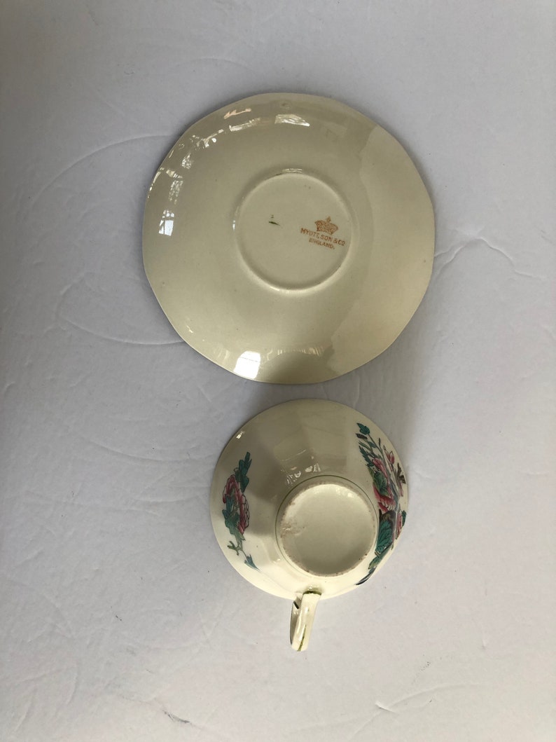 Myott, Son and Co Made in England Art Deco Cup and and Saucers in Indian Tree pattern image 6