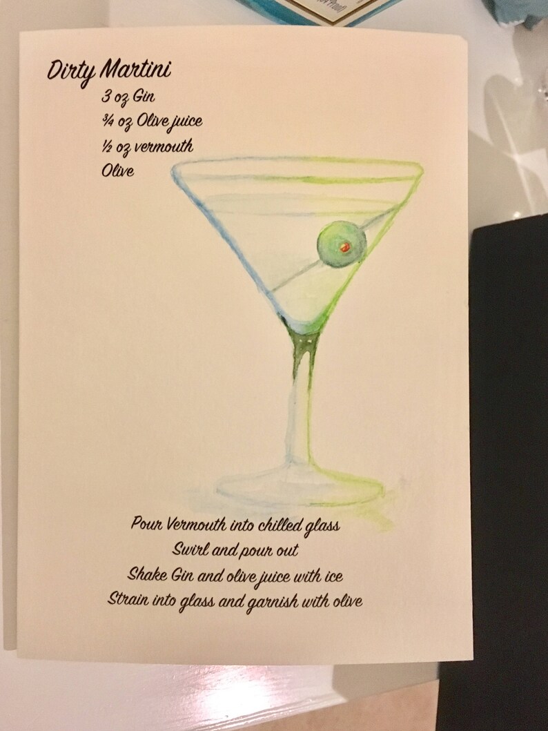 Dirty Martini / Gift Card / Blank Inside / Original Hand Etsy
