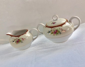 Vintage Hand Painted Japanese Cream and Sugar Set in shades of Red