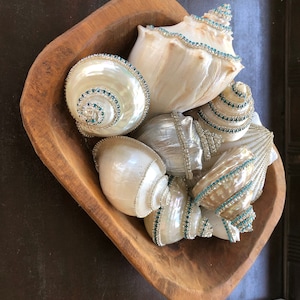 Polished Turbo Shell or Trochus Shell, embellished with rhinestone crystals, Perfect for you beach wedding or seaside cottage