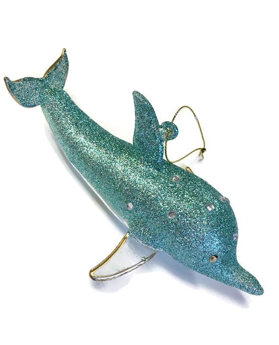 Glass and Glitter Dolphin Christmas Ornament With gold or Silver Accents / Sparkle by the Sea