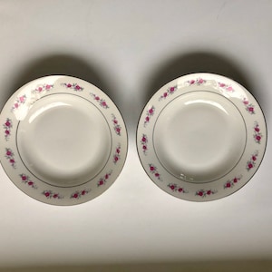 Vintage China Coupe Soup Bowls Rose Pattern